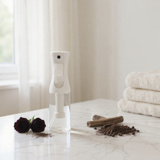 Aretii Black Rose & Oud room spray 200ml clear bottle with continuous mist spray.