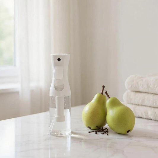 Aretii French Pear room spray 200ml clear bottle with continuous mist spray.