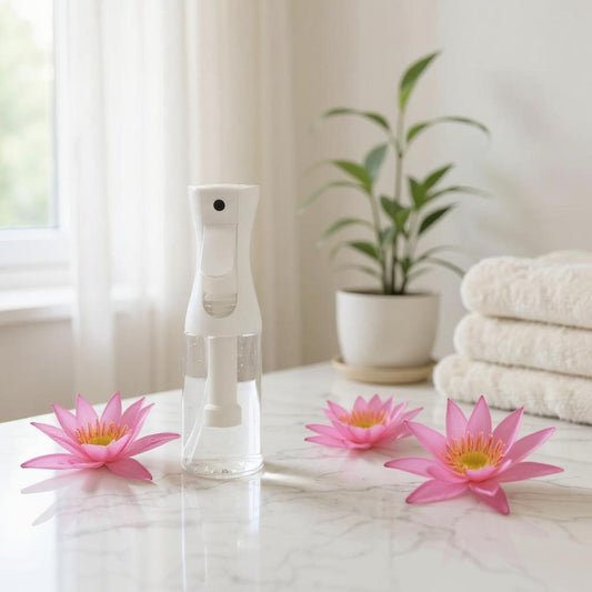 Aretii Pink Waterlily room spray 200ml clear bottle with continuous mist spray.