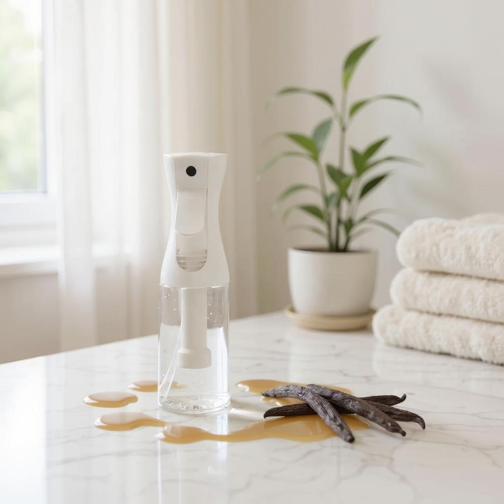 Aretii Vanilla Caramel room spray 200ml clear bottle with continuous mist spray.